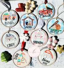 Load image into Gallery viewer, Personalized Christmas ornament, nativity, red truck, santa