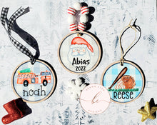 Load image into Gallery viewer, Personalized Christmas ornament, nativity, red truck, santa
